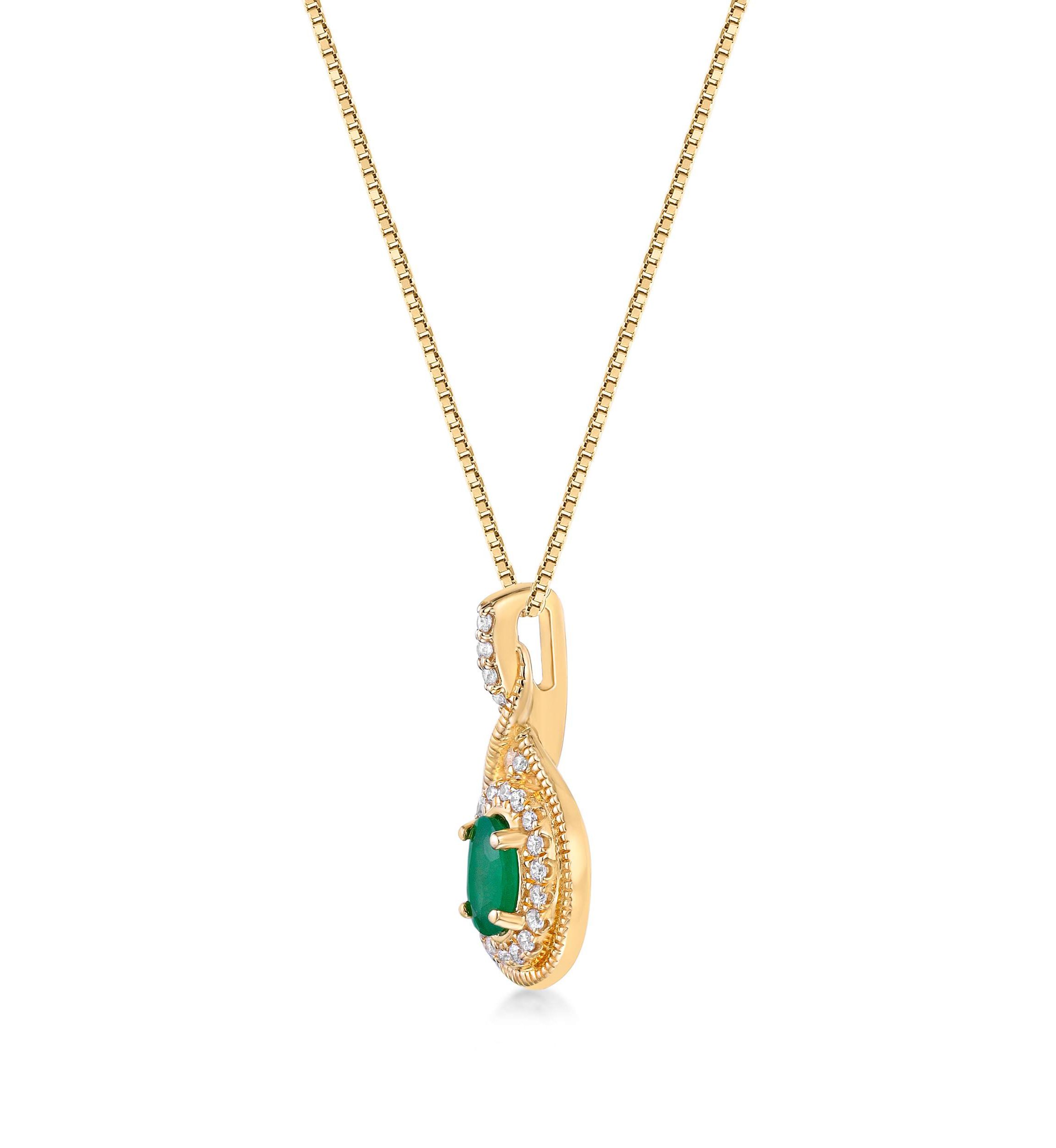 0.8 ct. t.w. Emerald and 0.15 ct. t.w. Diamond Pendant Necklace in 10K Gold