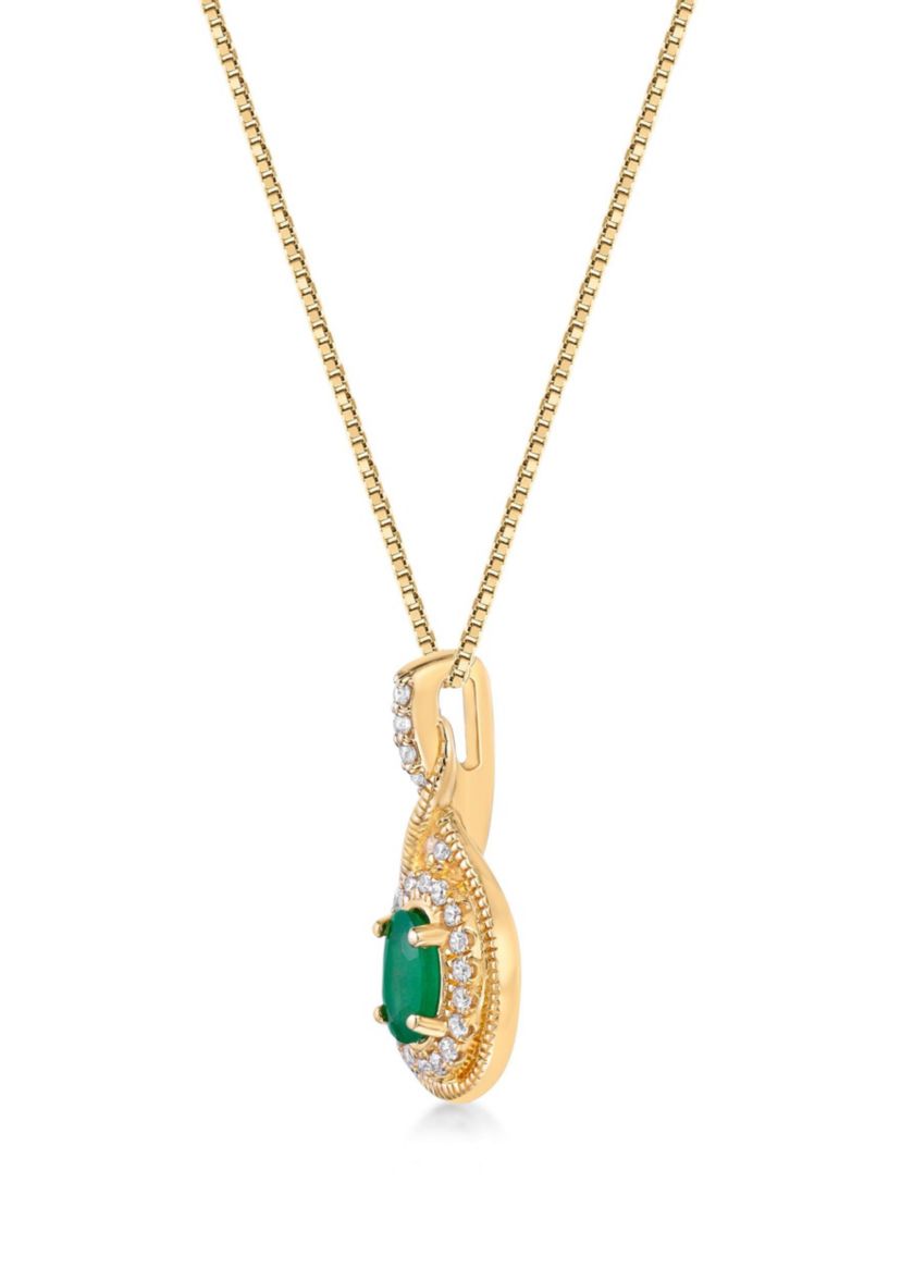0.8 ct. t.w. Emerald and 0.15 ct. t.w. Diamond Pendant Necklace in 10K Gold