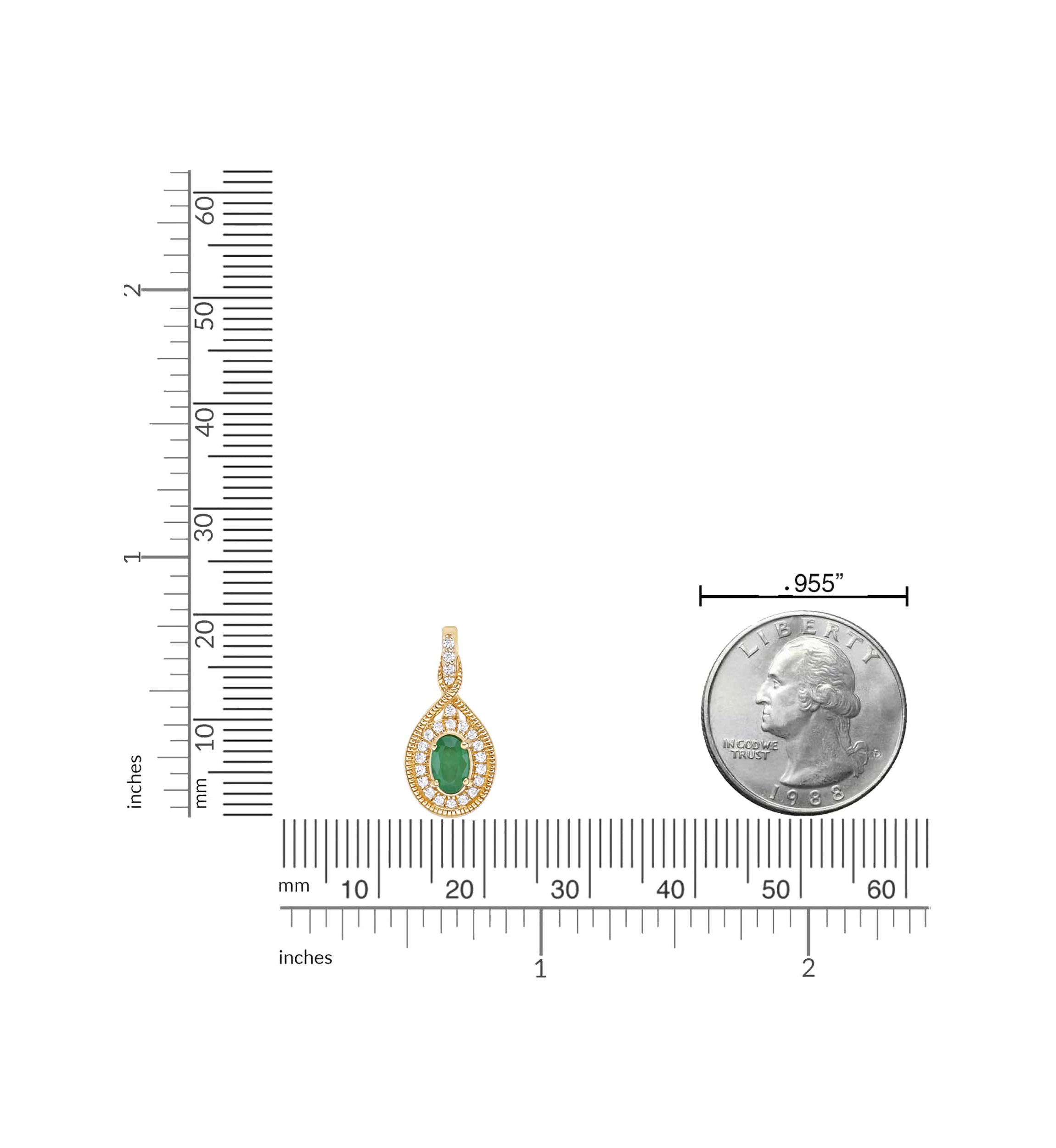 0.8 ct. t.w. Emerald and 0.15 ct. t.w. Diamond Pendant Necklace in 10K Gold
