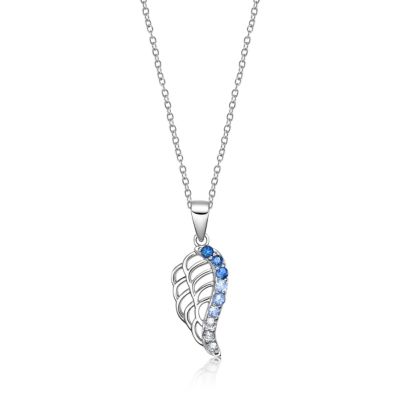 Gemminded 3/8 ct. t.w. ISQA Certified London Blue, Sky Blue Topaz and Created White Sapphire Wing Pendant Necklace in Sterling Silver
