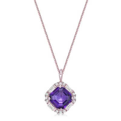 Gemminded Women's Asscher Cut Amethyst Pendant Necklace in Rose Gold Plated Sterling Silver, 18 in