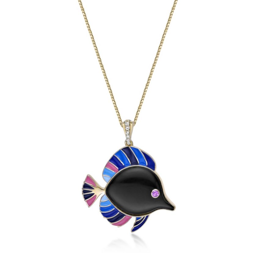 7 ct. t.w. Black Onyx, Rhodolite Garnet and Created White Sapphire Pendant Necklace in 2 micron Gold Plated Silver