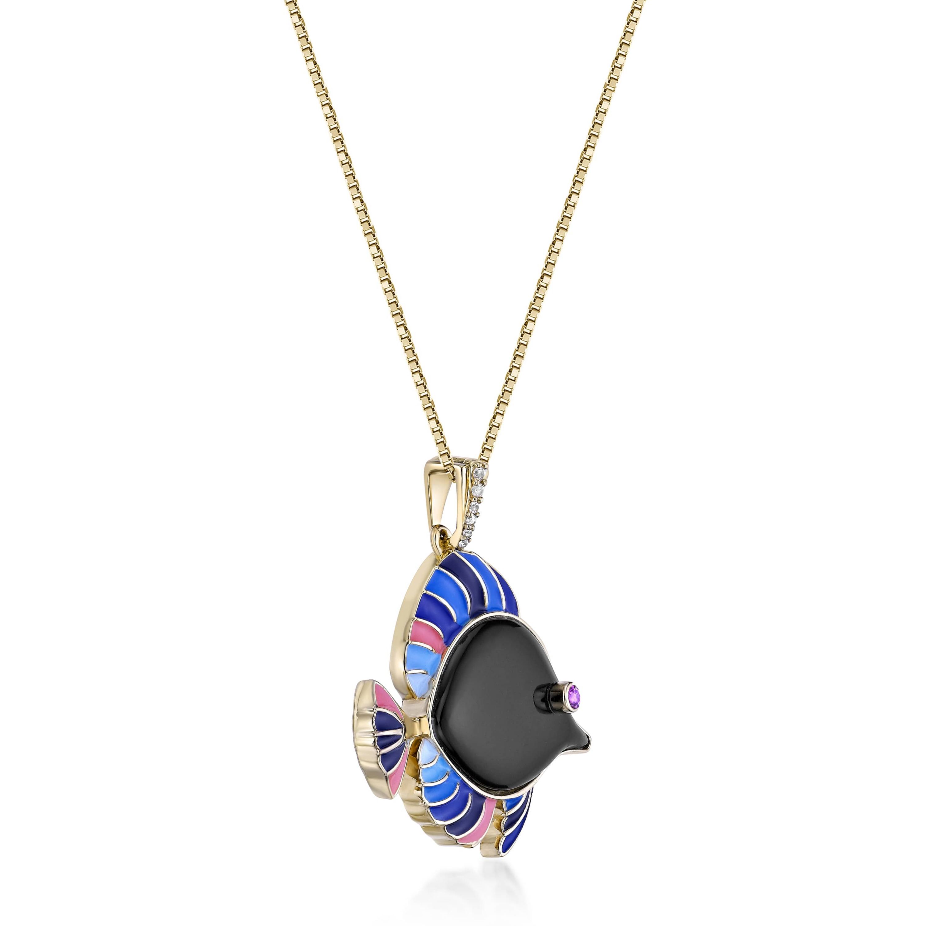 7 ct. t.w. Black Onyx, Rhodolite Garnet and Created White Sapphire Pendant Necklace in 2 micron Gold Plated Silver