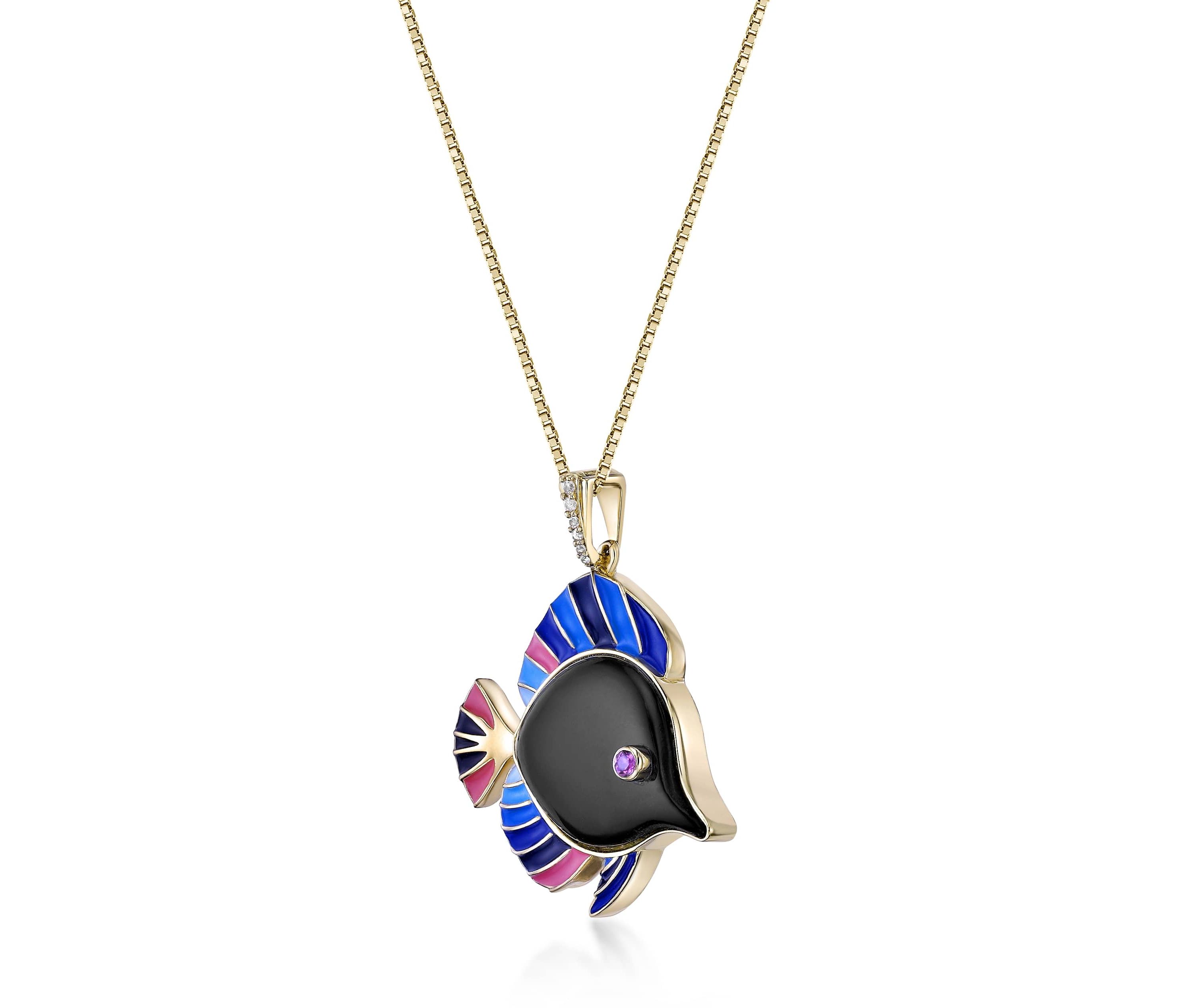 7 ct. t.w. Black Onyx, Rhodolite Garnet and Created White Sapphire Pendant Necklace in 2 micron Gold Plated Silver