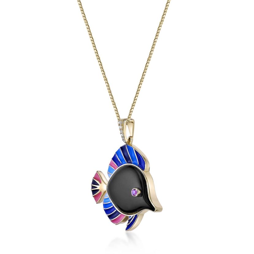 7 ct. t.w. Black Onyx, Rhodolite Garnet and Created White Sapphire Pendant Necklace in 2 micron Gold Plated Silver