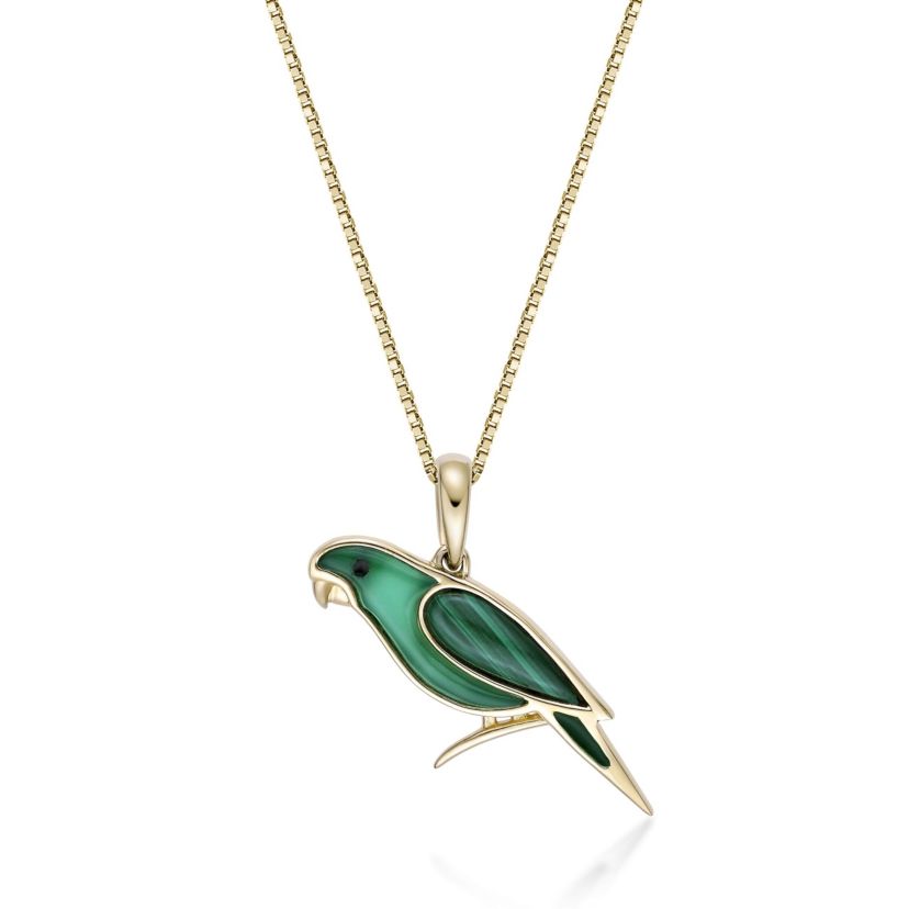 2.11 ct. t.w. Green Onyx and Malachite Bird Pendant in 2 Micron Gold Plated Silver