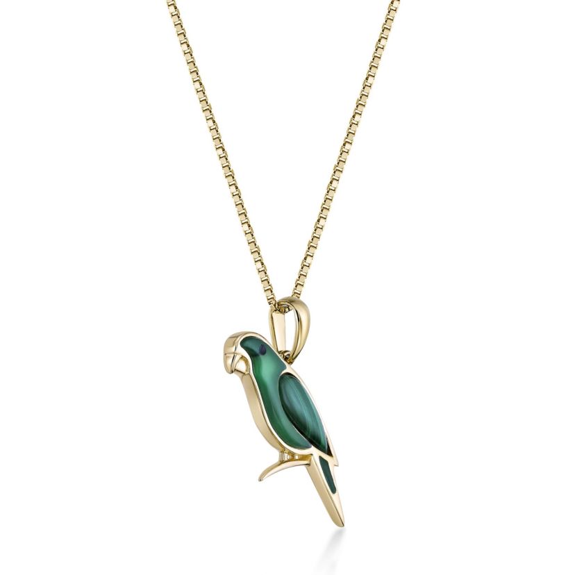 2.11 ct. t.w. Green Onyx and Malachite Bird Pendant in 2 Micron Gold Plated Silver