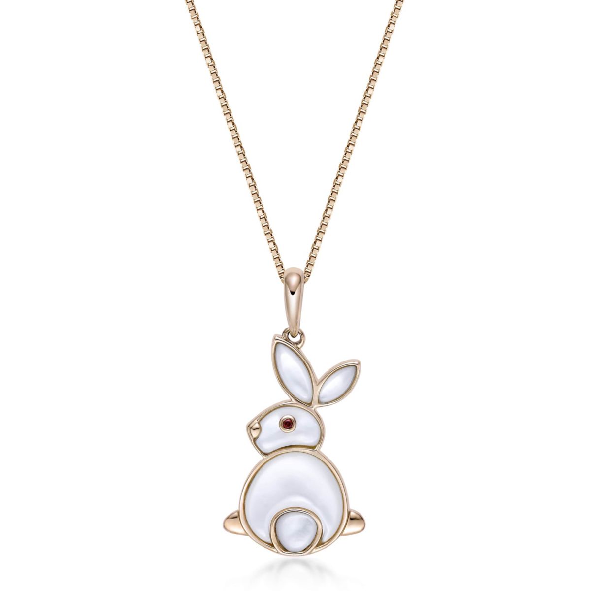 3.51 ct. t.w. Mother of Pearl and Garnet Rabbit Pendant in 2 Micron Gold Plated Silver