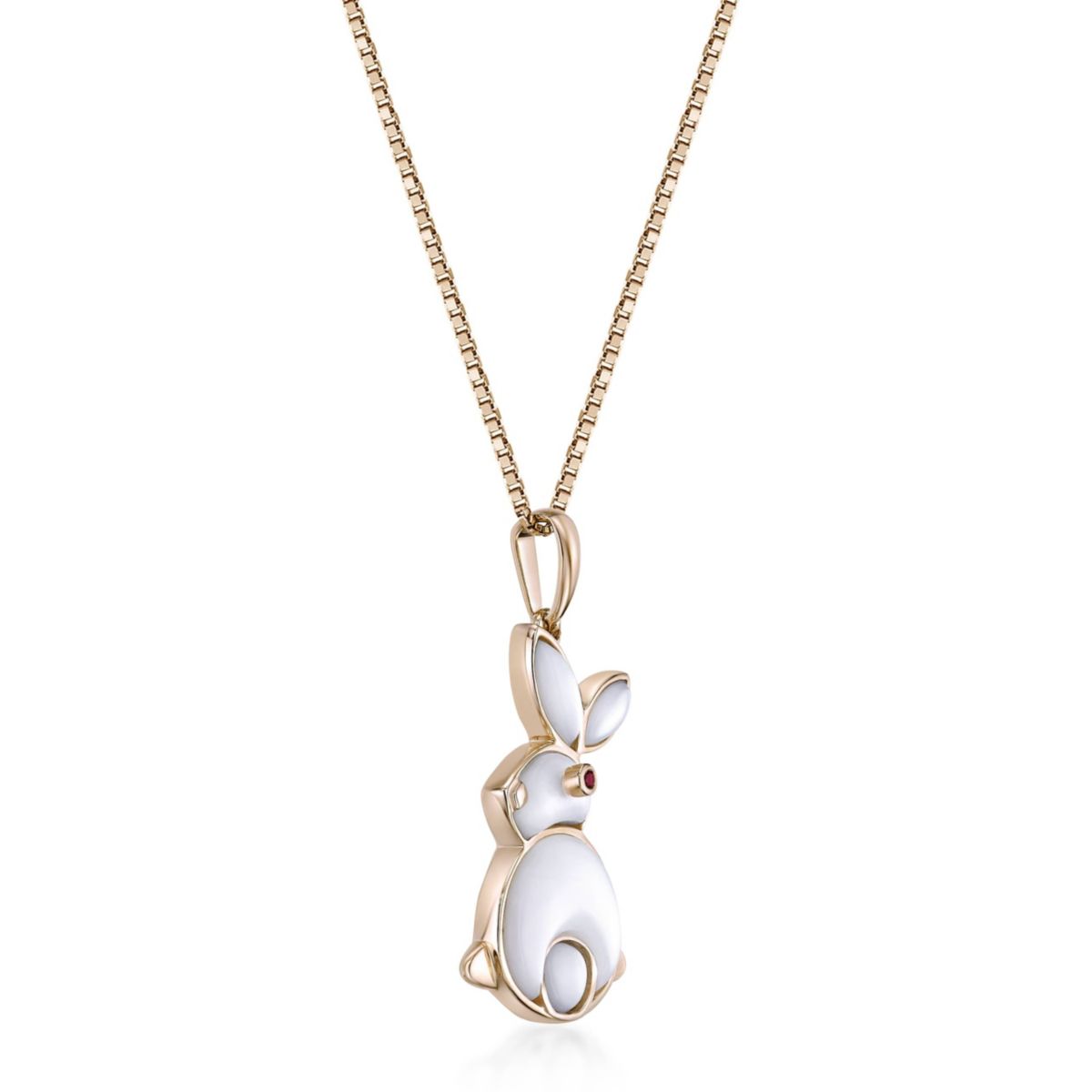 3.51 ct. t.w. Mother of Pearl and Garnet Rabbit Pendant in 2 Micron Gold Plated Silver