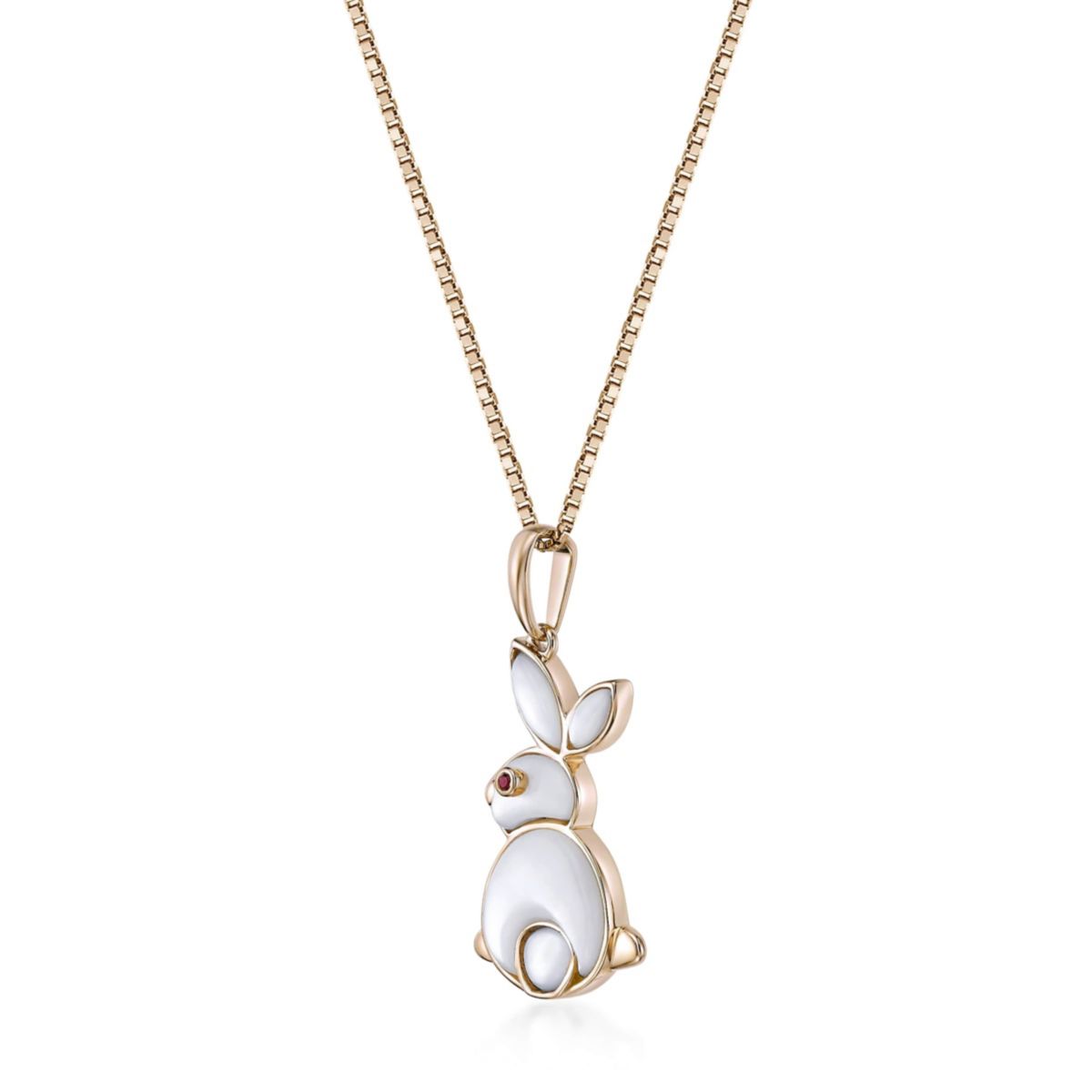 3.51 ct. t.w. Mother of Pearl and Garnet Rabbit Pendant in 2 Micron Gold Plated Silver