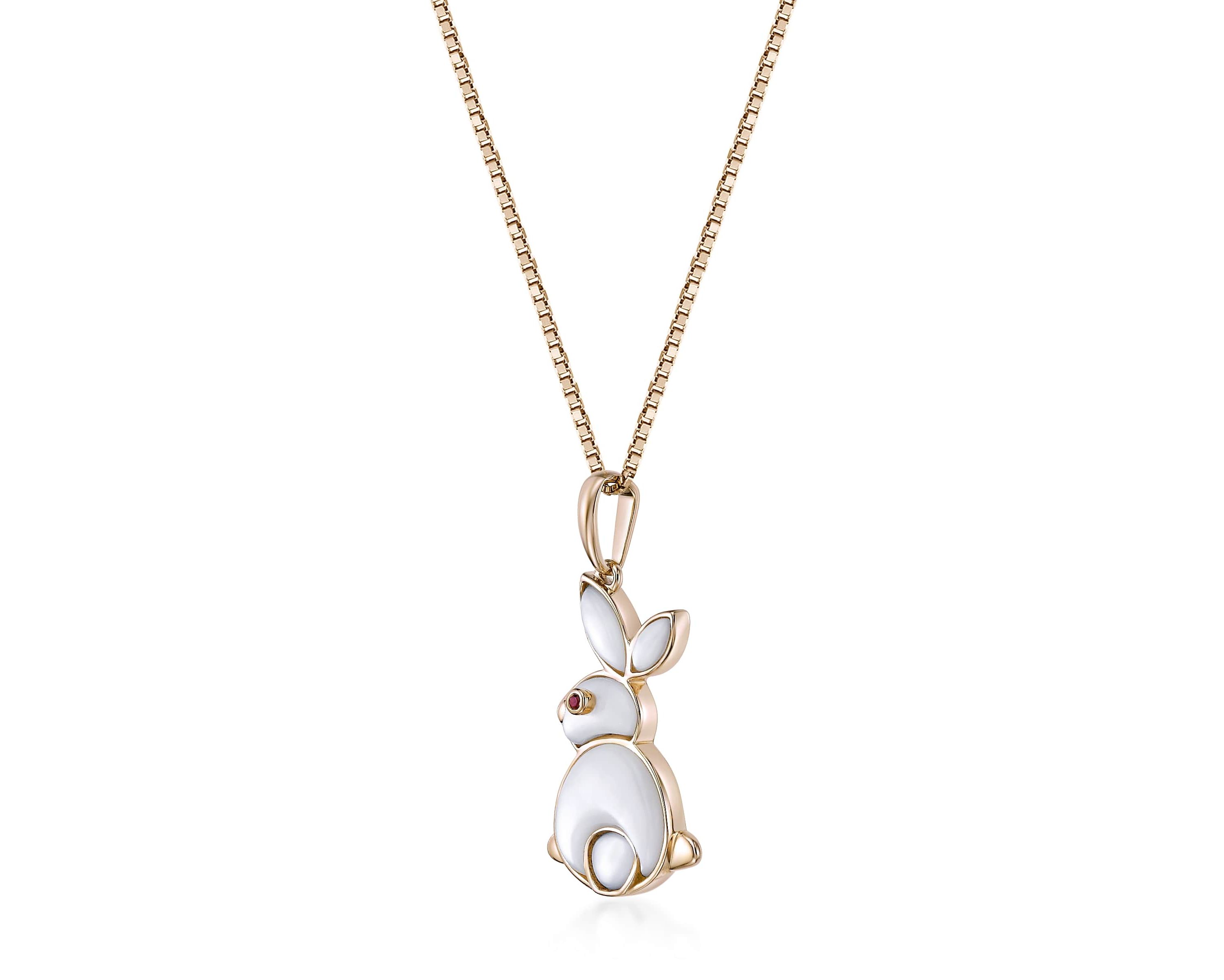 3.51 ct. t.w. Mother of Pearl and Garnet Rabbit Pendant in 2 Micron Gold Plated Silver