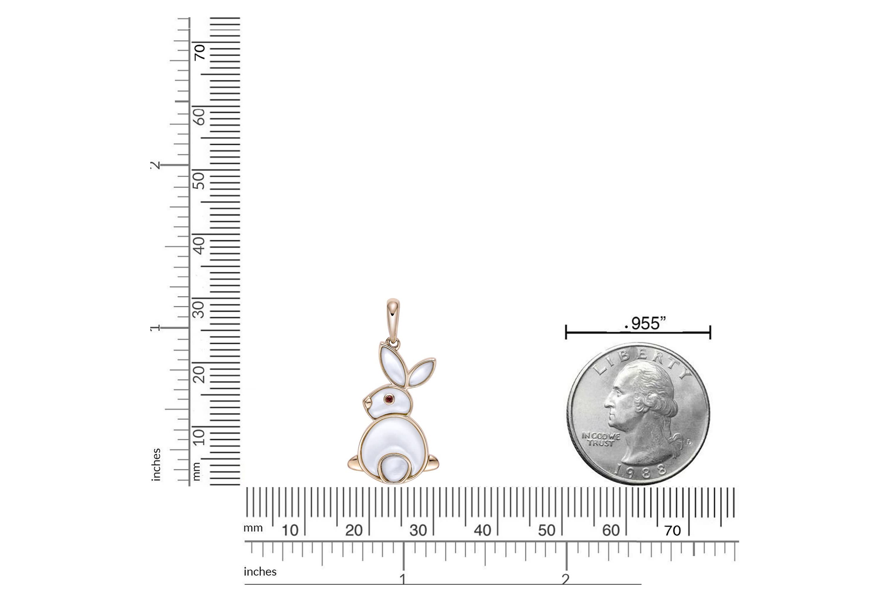 3.51 ct. t.w. Mother of Pearl and Garnet Rabbit Pendant in 2 Micron Gold Plated Silver