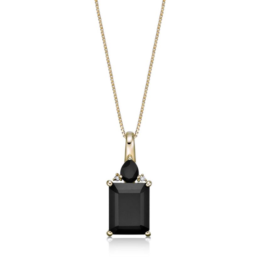 2.08 ct. t.w. Black Onyx and Diamond Accent Pendant Necklace in 10K Gold