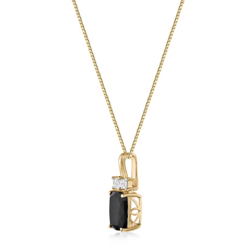 1.76 ct. t.w. Black Onyx and 0.2 ct. t.w. Created White Sapphire Pendant Necklace in 10K Gold