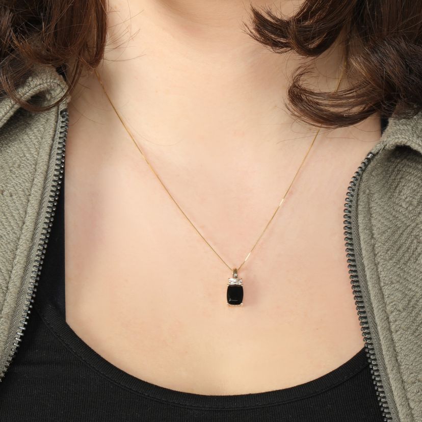 1.76 ct. t.w. Black Onyx and 0.2 ct. t.w. Created White Sapphire Pendant Necklace in 10K Gold
