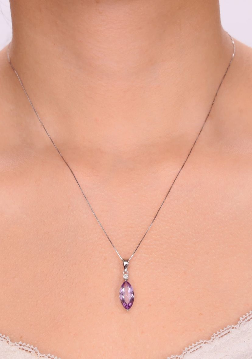 2 1/3 ct. t.w.Amethyst and Created White Sapphire Pendant Necklace in Sterling Silver