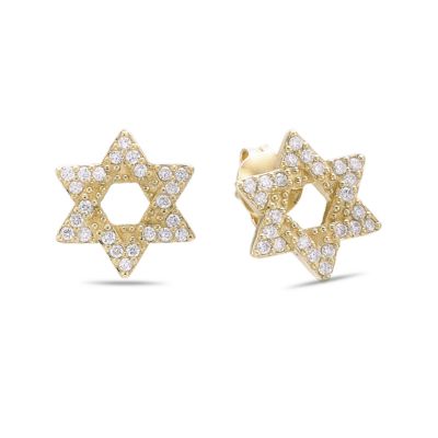 Gemminded Lab Created 1/3 ct. t.w. Created White Sapphire Star of David Earrings in 2 Micron Gold Plated Silver