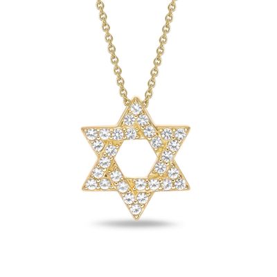 Gemminded Lab Created 1/3 ct. t.w. Created White Sapphire Star of David Pendant Necklace in 2 Micron Gold Plated Silver, 18 in