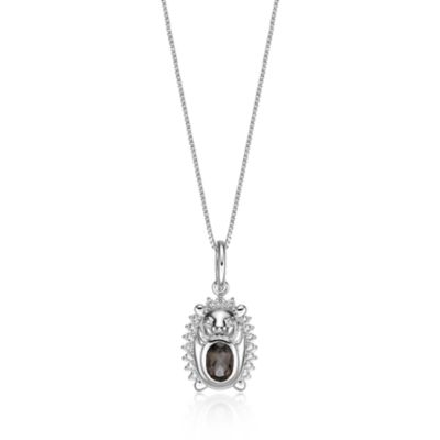 Gemminded Sterling Silver Smokey Quartz and Lab-Created White Sapphire Hedgehog Pendant Necklace