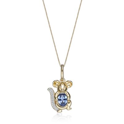 Gemminded Gold Over Silver Lab-Created Aquamarine and Lab-Created White Sapphire Mouse Pendant Necklace, Blue, 18 in