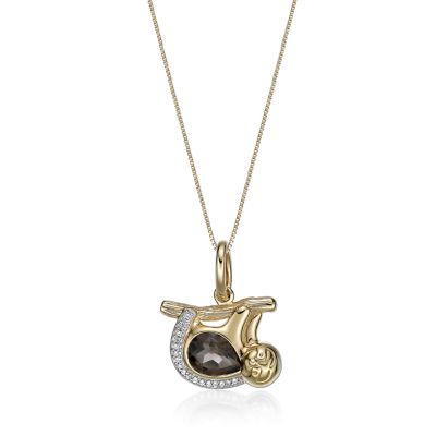 Gemminded Gold Over Silver Smokey Quartz and Lab-Created White Sapphire Monkey Pendant Necklace