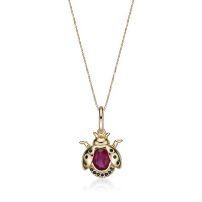 Gemminded Gold Over Silver Lab-Created Ruby & Black Spinel Ladybug Pendant Necklace