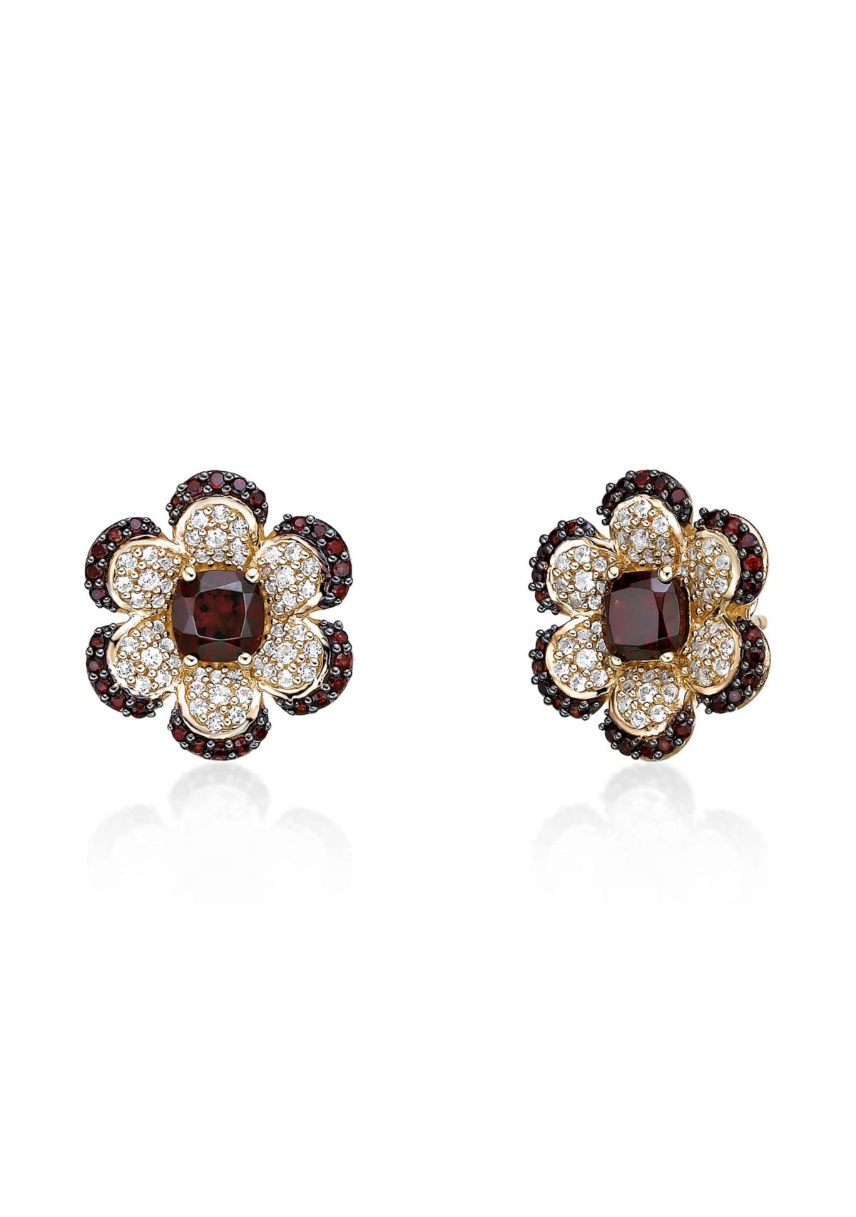 Garnet and White Topaz Earrings in 2 Micron Gold Plated Sterling Silver