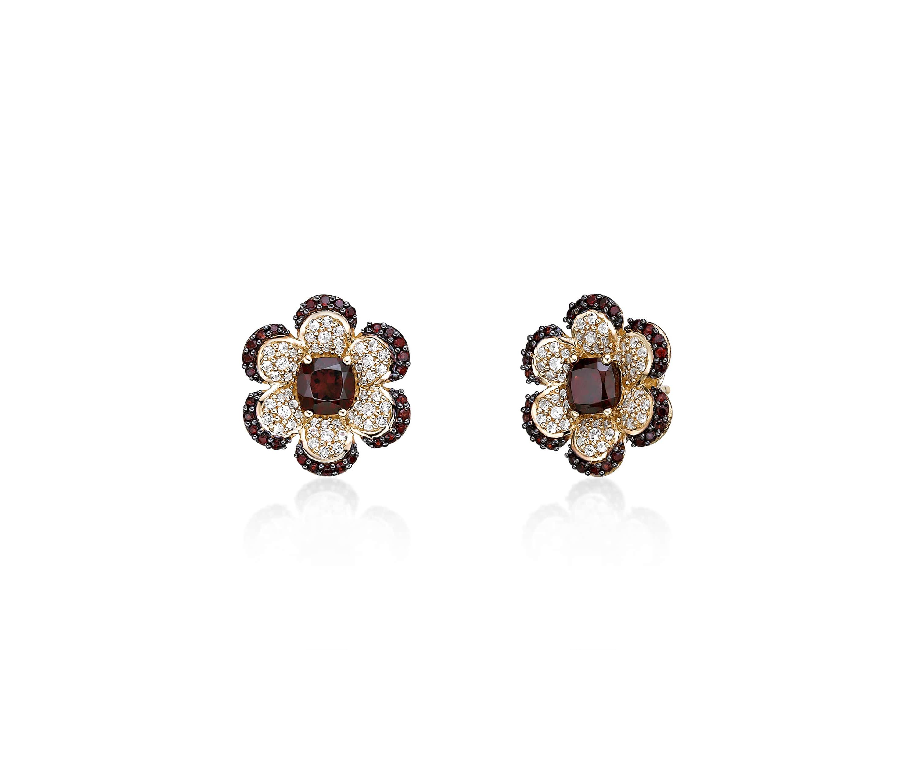 Garnet and White Topaz Earrings in 2 Micron Gold Plated Sterling Silver