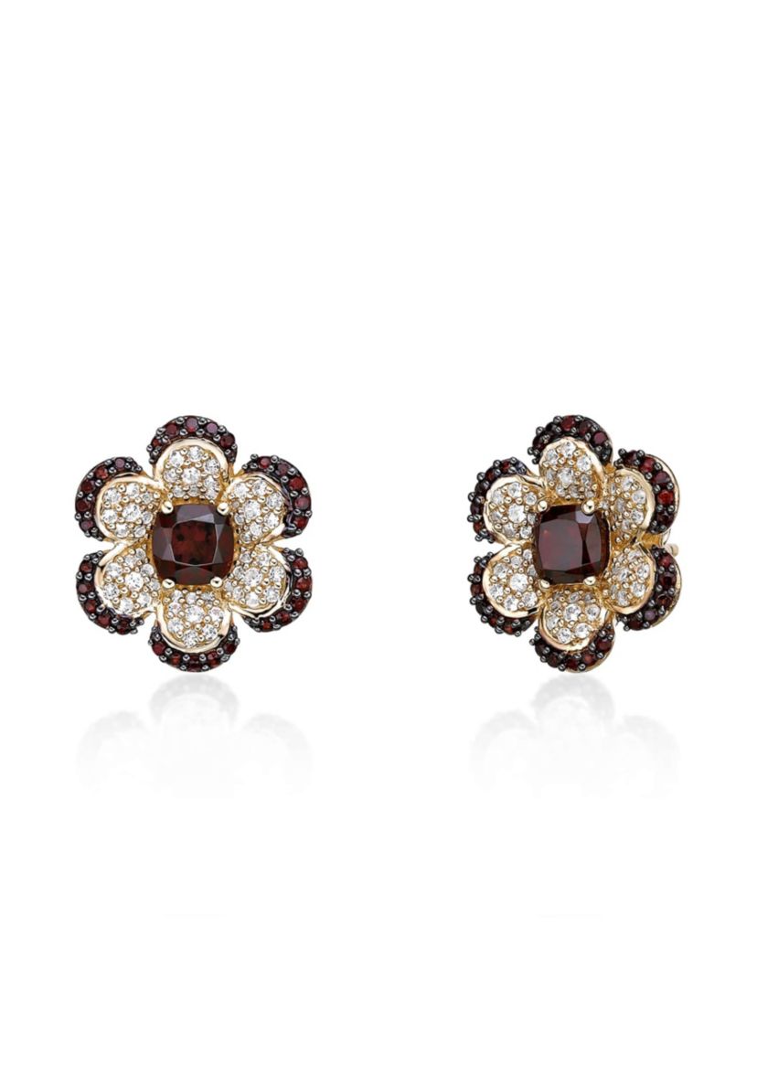 Garnet and White Topaz Earrings in 2 Micron Gold Plated Sterling Silver