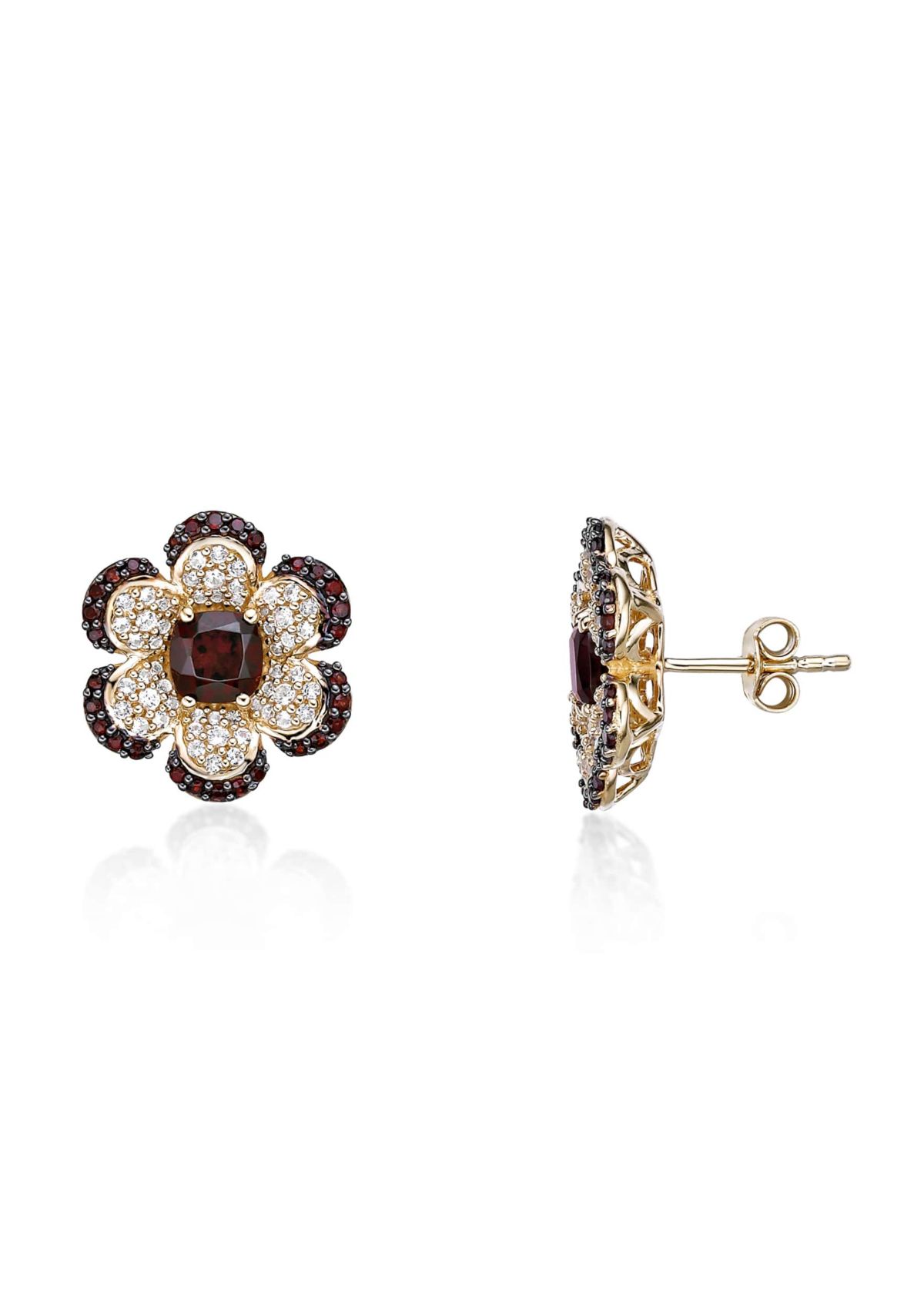 Garnet and White Topaz Earrings in 2 Micron Gold Plated Sterling Silver