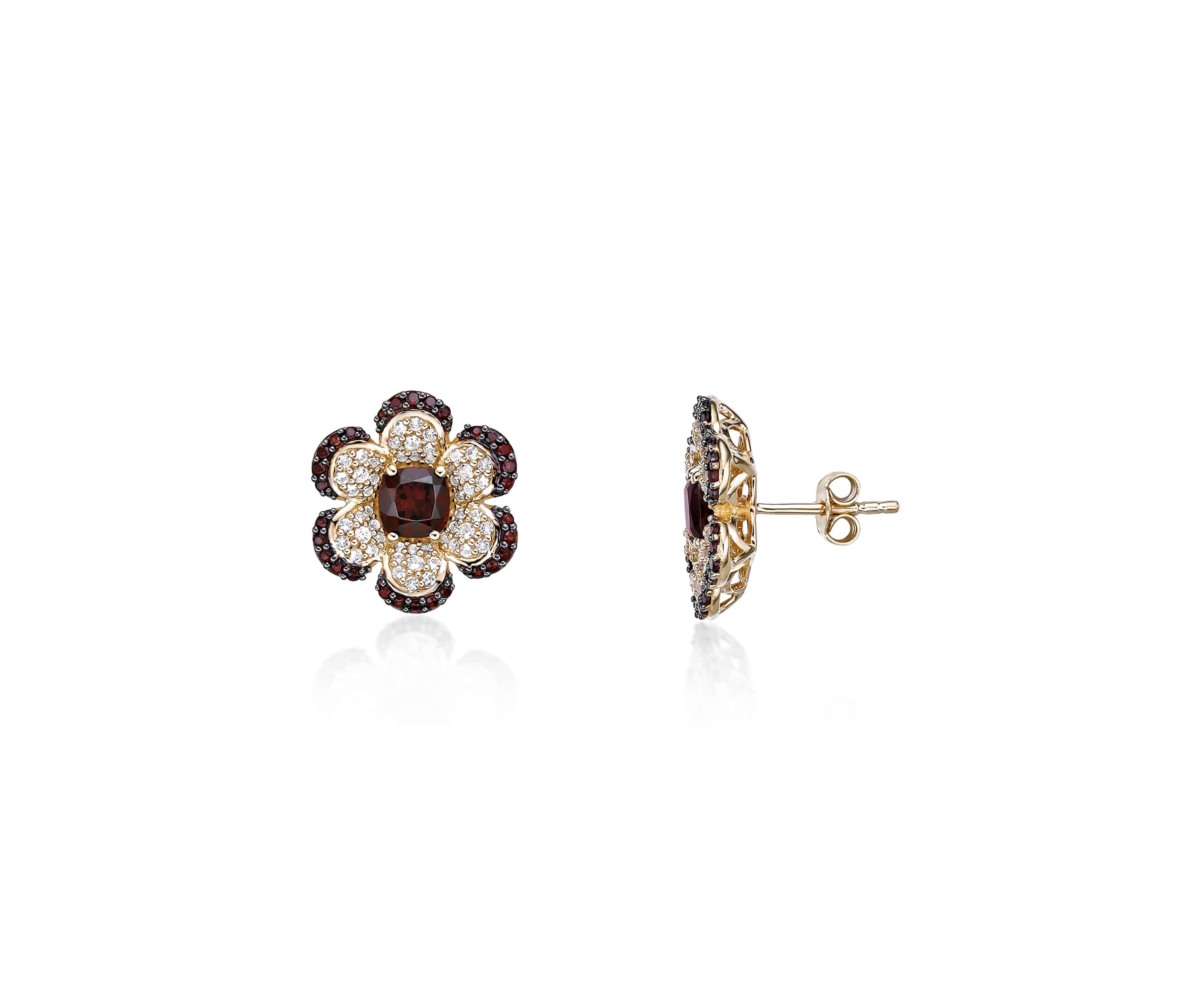 Garnet and White Topaz Earrings in 2 Micron Gold Plated Sterling Silver
