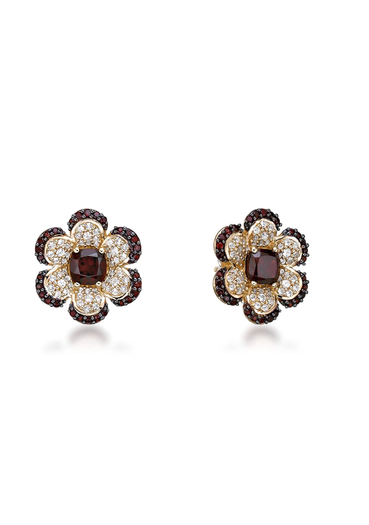 Garnet and White Topaz Earrings in 2 Micron Gold Plated Sterling Silver