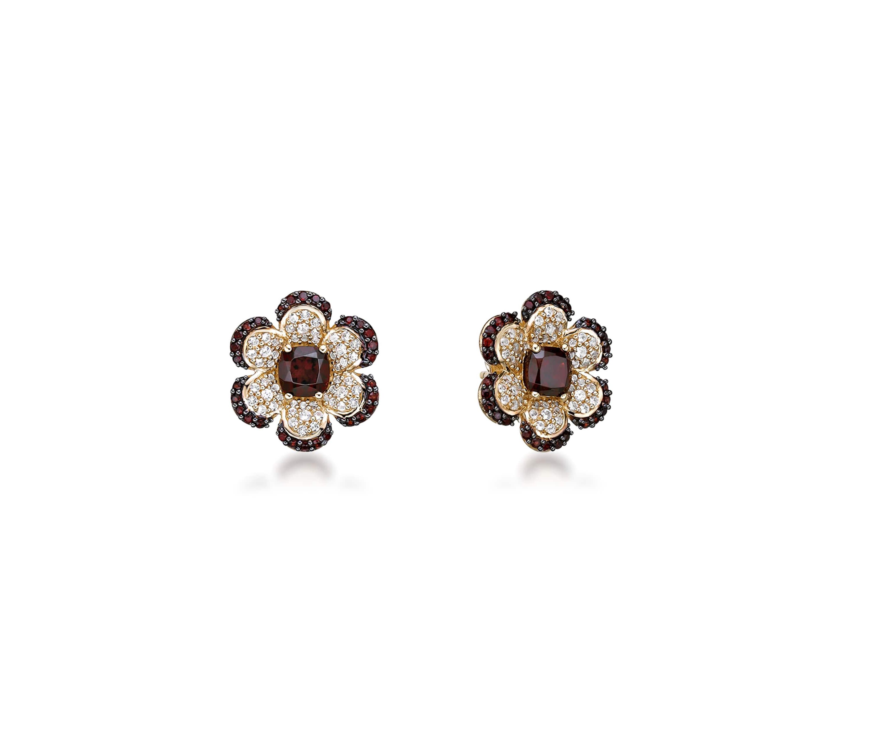 Garnet and White Topaz Earrings in 2 Micron Gold Plated Sterling Silver