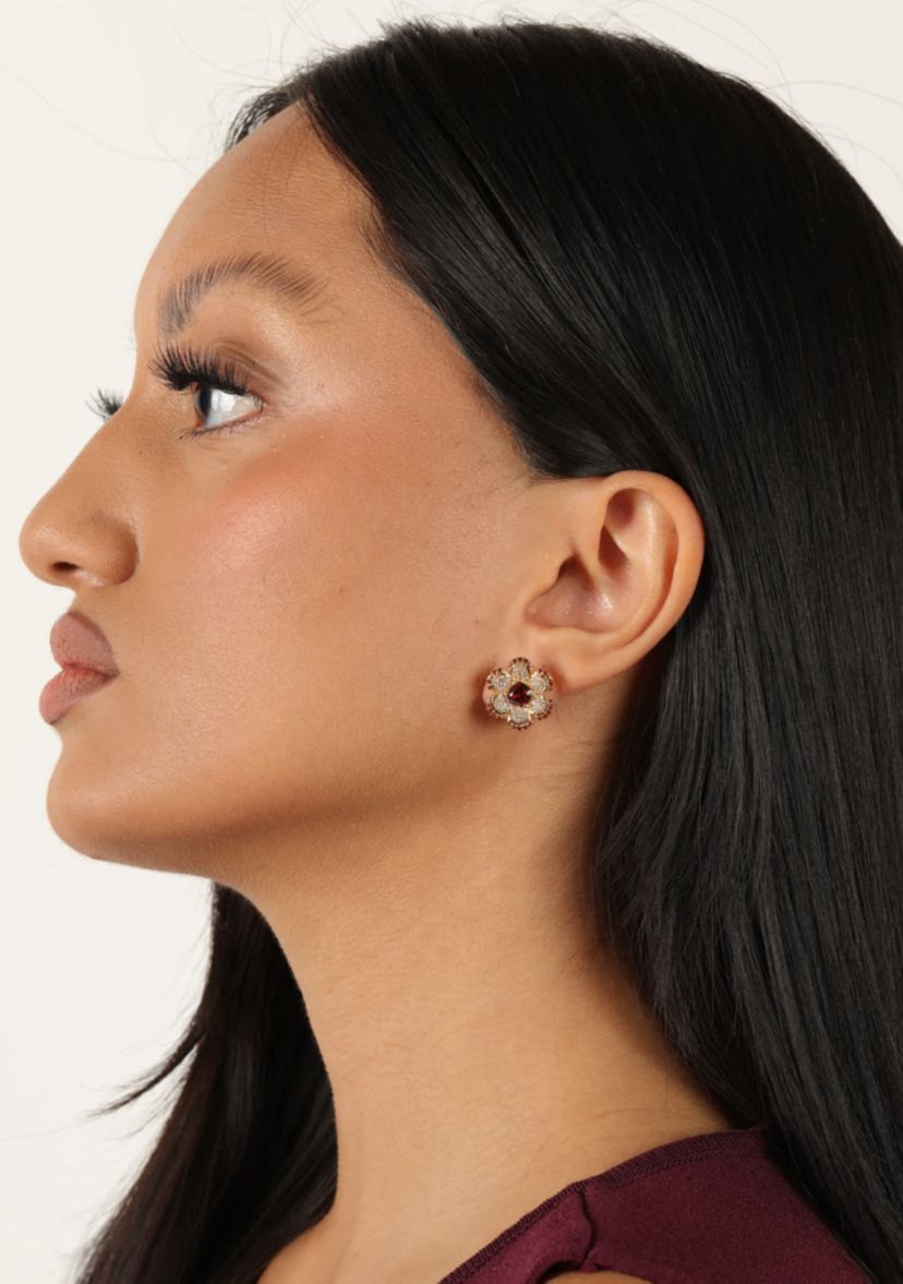 Garnet and White Topaz Earrings in 2 Micron Gold Plated Sterling Silver