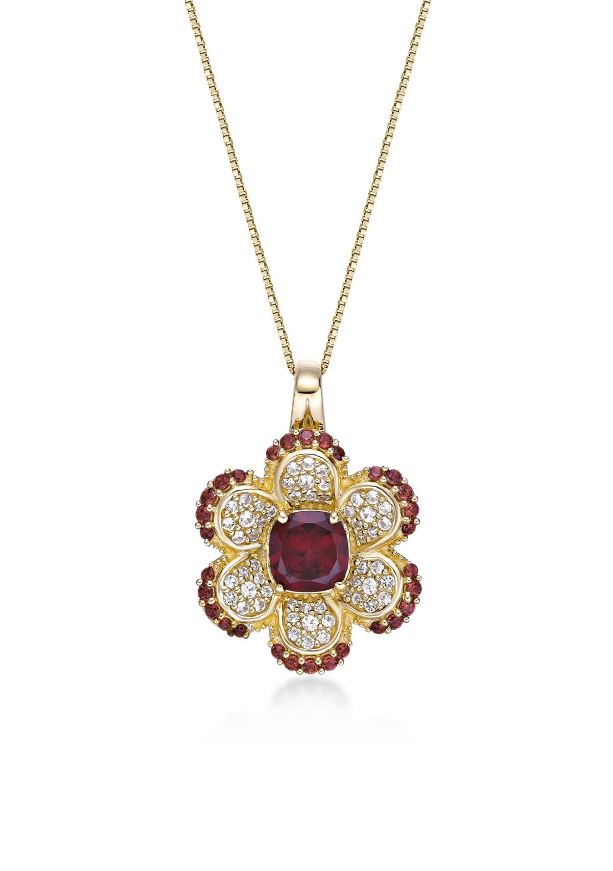Garnet and White Topaz Pendant in 2 Micron Gold Plated Sterling Silver