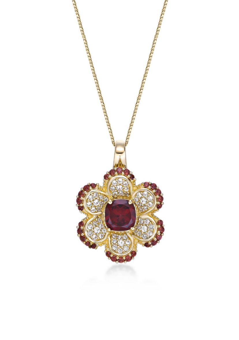 Garnet and White Topaz Pendant in 2 Micron Gold Plated Sterling Silver