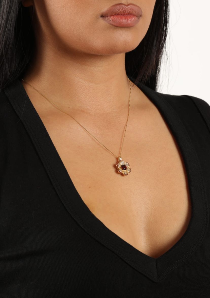 Garnet and White Topaz Pendant in 2 Micron Gold Plated Sterling Silver