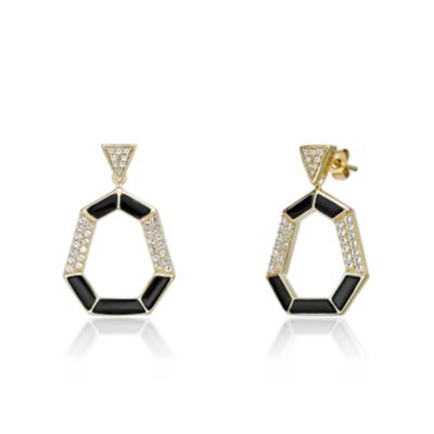 Gemminded Gold Over Silver Onyx and Lab-Created White Sapphire Heptagon Drop Earrings