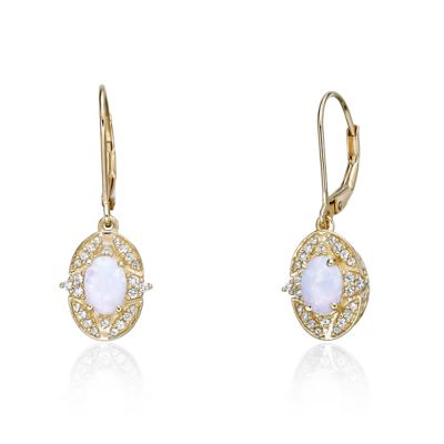 Gemminded Gold Over Silver Lab-Created Opal & Lab-Created White Sapphire Earrings
