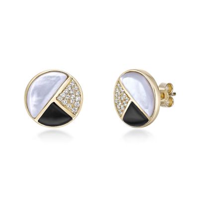 Gemminded Gold Over Silver Half-Moon Mother-of-Pearl, Onyx and White Lab-Created Sapphire Stud Earrings