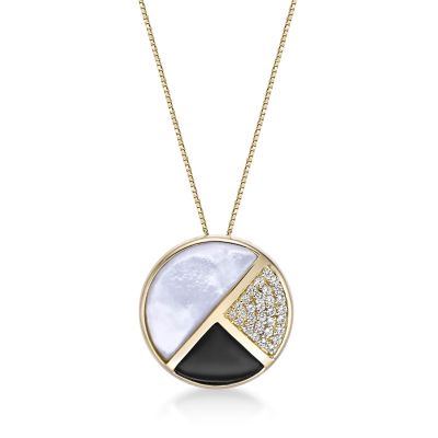 Gemminded Gold Over Silver Half-Moon Mother-of-Pearl, Onyx and White Lab-Created Sapphire Pendant Necklace, 18 in