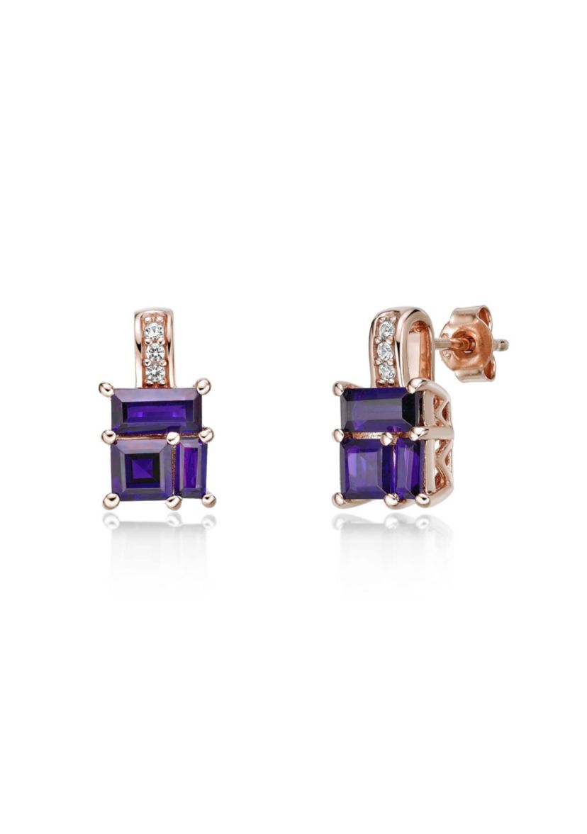 Amethyst and Created White Sapphire Earrings in 2 Micron Rose Gold Plated Sterling Silver