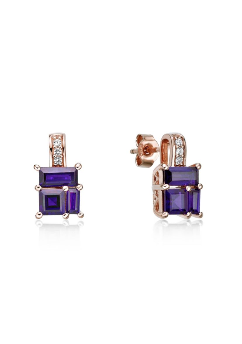 Amethyst and Created White Sapphire Earrings in 2 Micron Rose Gold Plated Sterling Silver