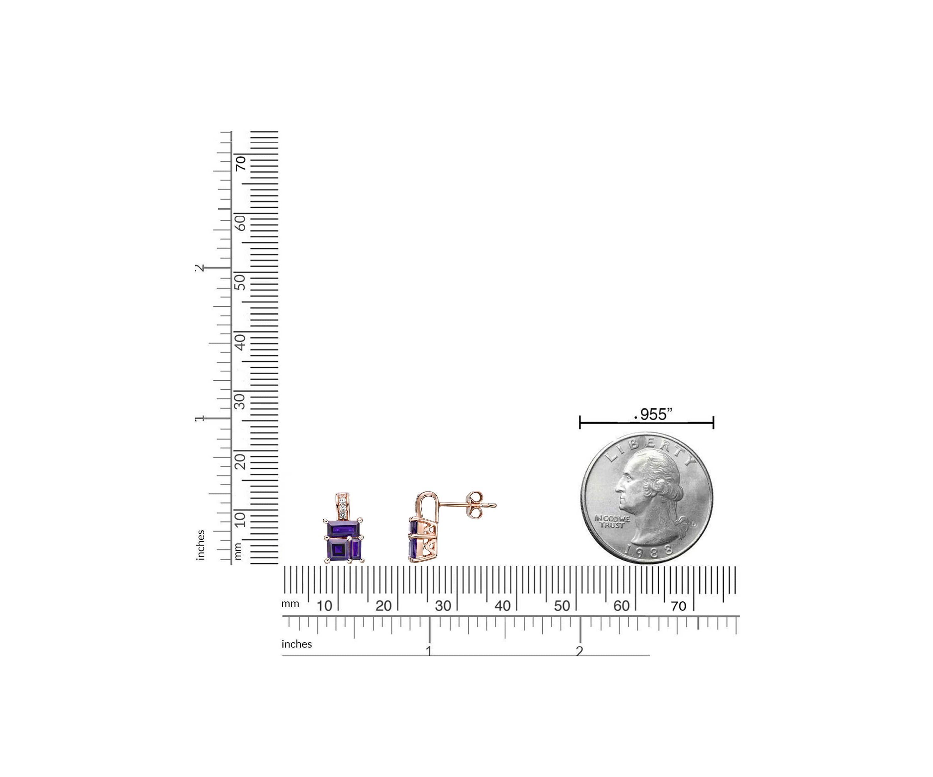 Amethyst and Created White Sapphire Earrings in 2 Micron Rose Gold Plated Sterling Silver