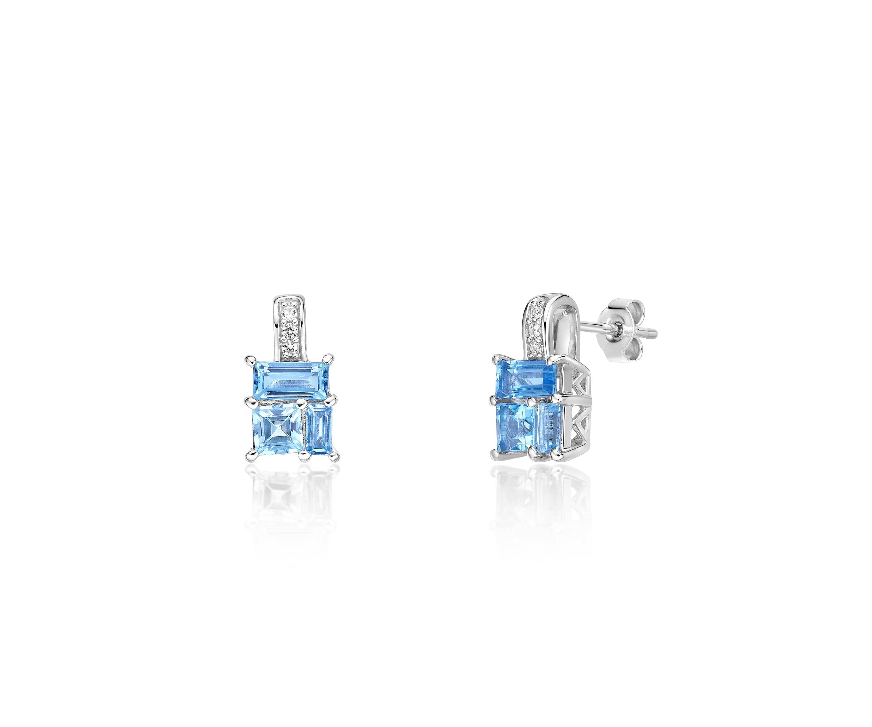 Blue Topaz and Created White Sapphire Earrings in Sterling Silver