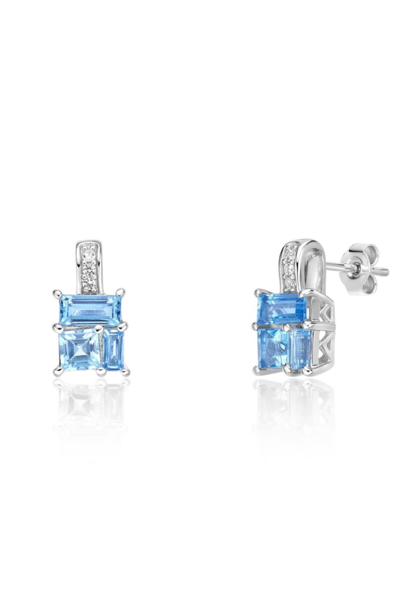 Blue Topaz and Created White Sapphire Earrings in Sterling Silver