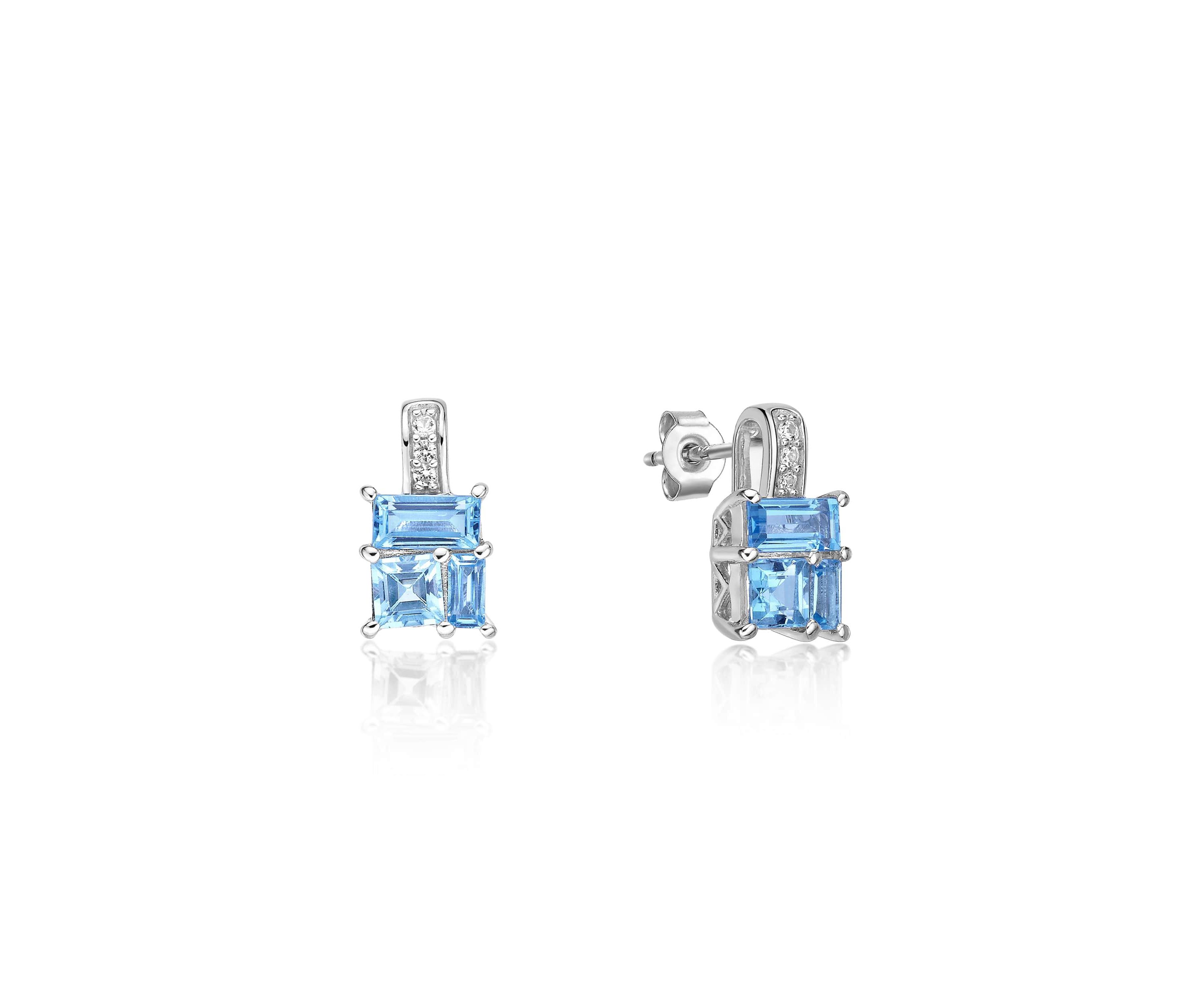 Blue Topaz and Created White Sapphire Earrings in Sterling Silver