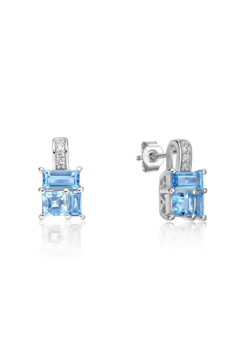 Blue Topaz and Created White Sapphire Earrings in Sterling Silver