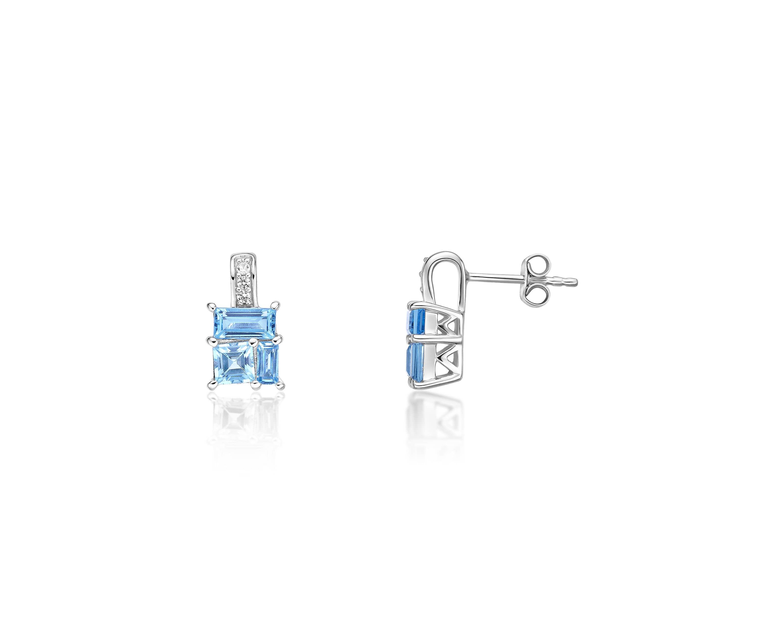 Blue Topaz and Created White Sapphire Earrings in Sterling Silver