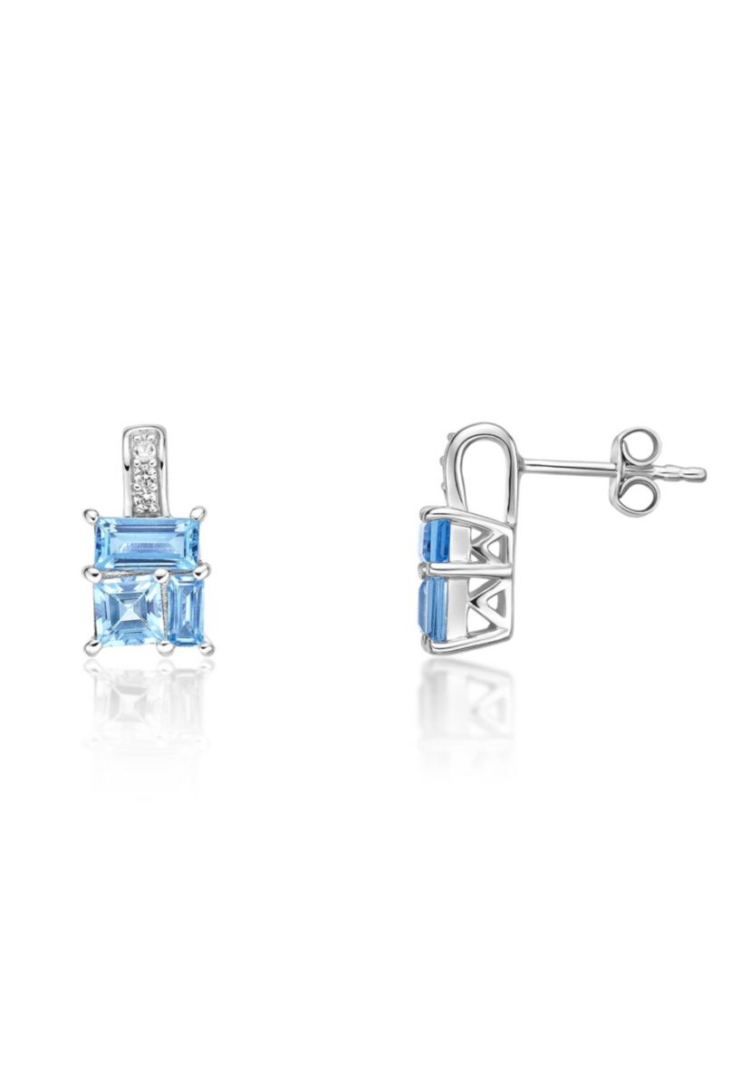 Blue Topaz and Created White Sapphire Earrings in Sterling Silver